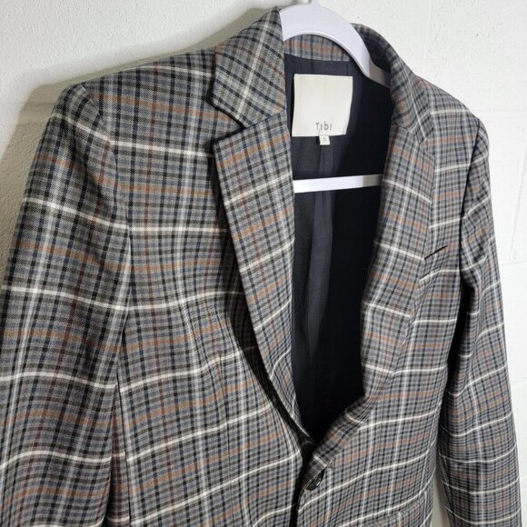 Tibi Blazer Womens 0 Gabe Check Cutout Menwear Wool Oversized Career Workwear - Picture 4 of 14